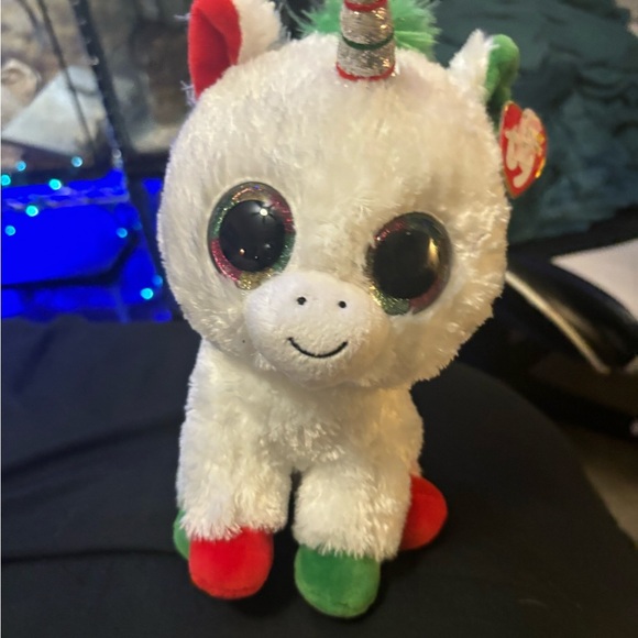 Ty Plush Unicorn Toy - White with Red and Green Accents - Picture 1 of 9